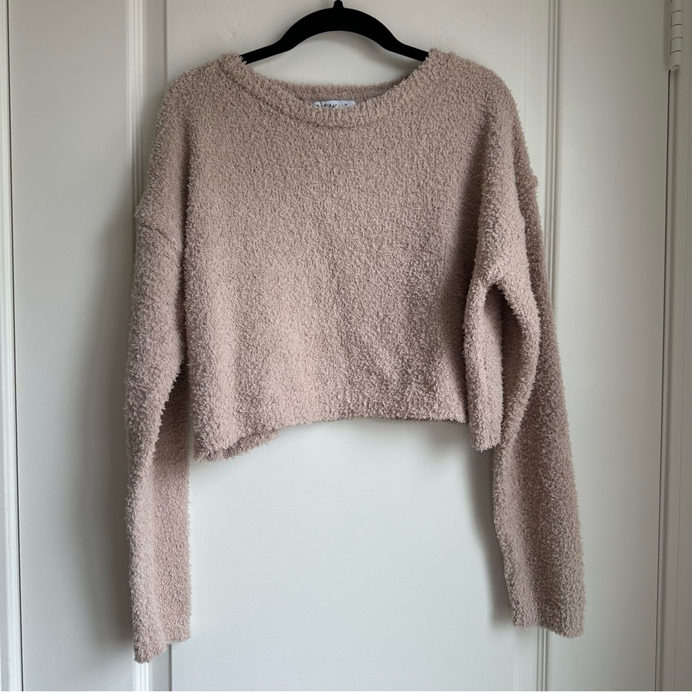 Tan Fluffy Cropped Sweater